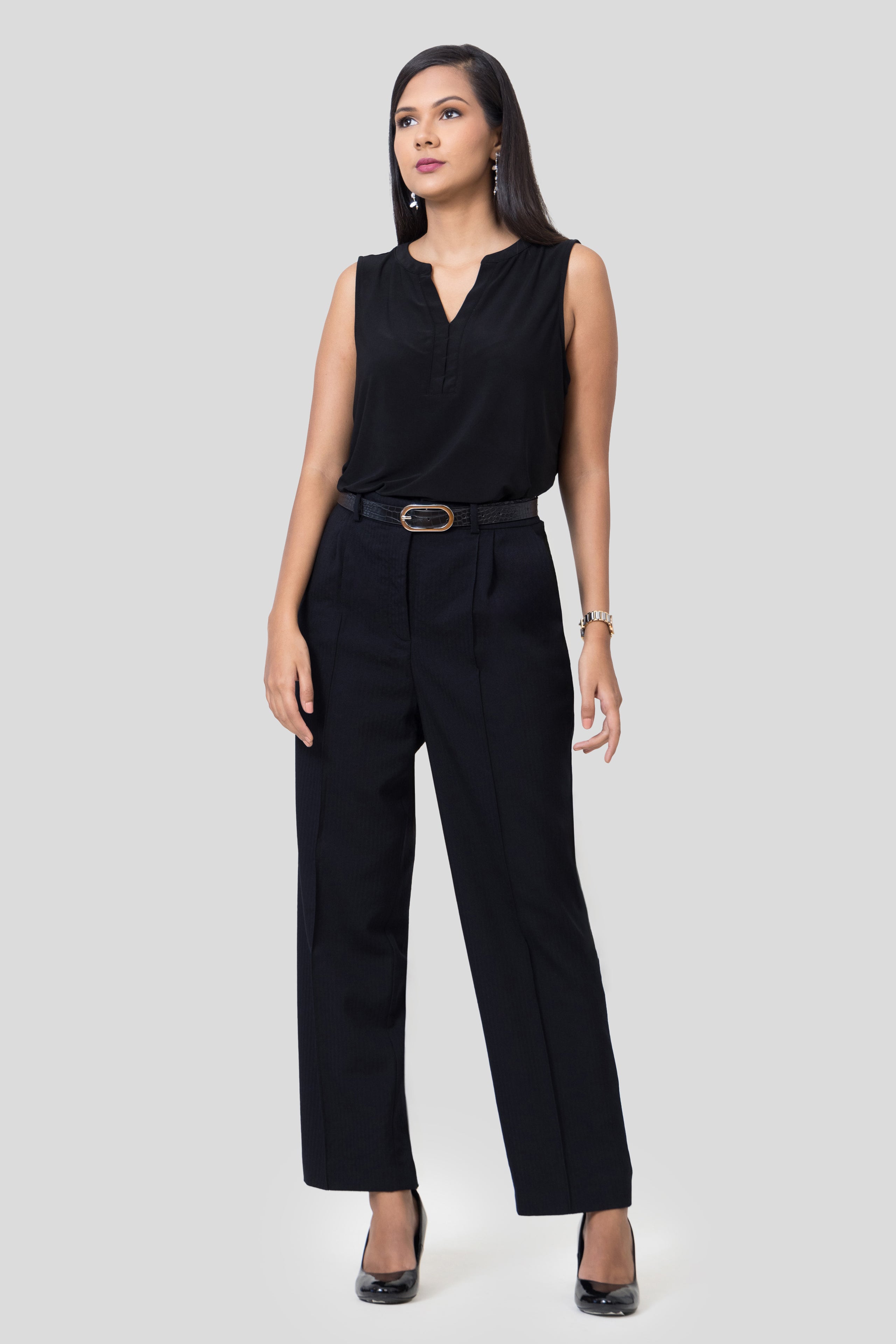 Textured Stripe Wool Trousers