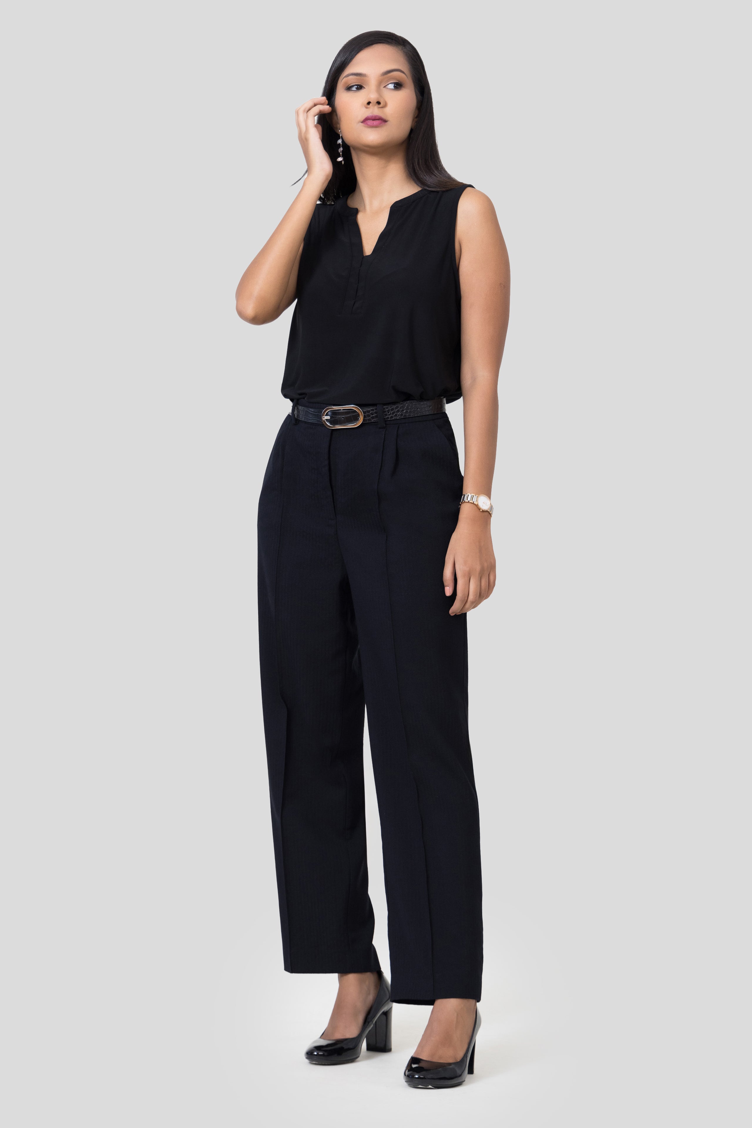 Textured Stripe Wool Trousers
