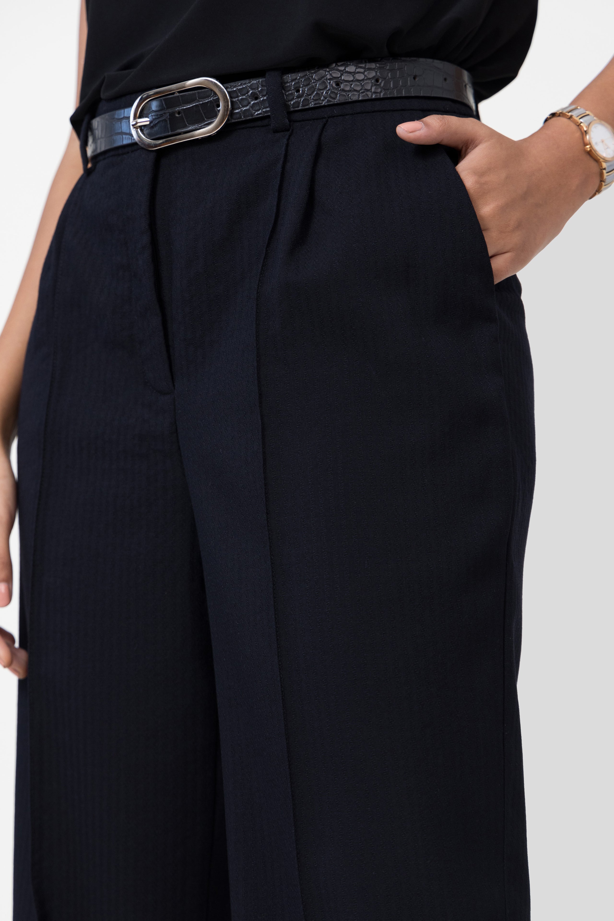Textured Stripe Wool Trousers