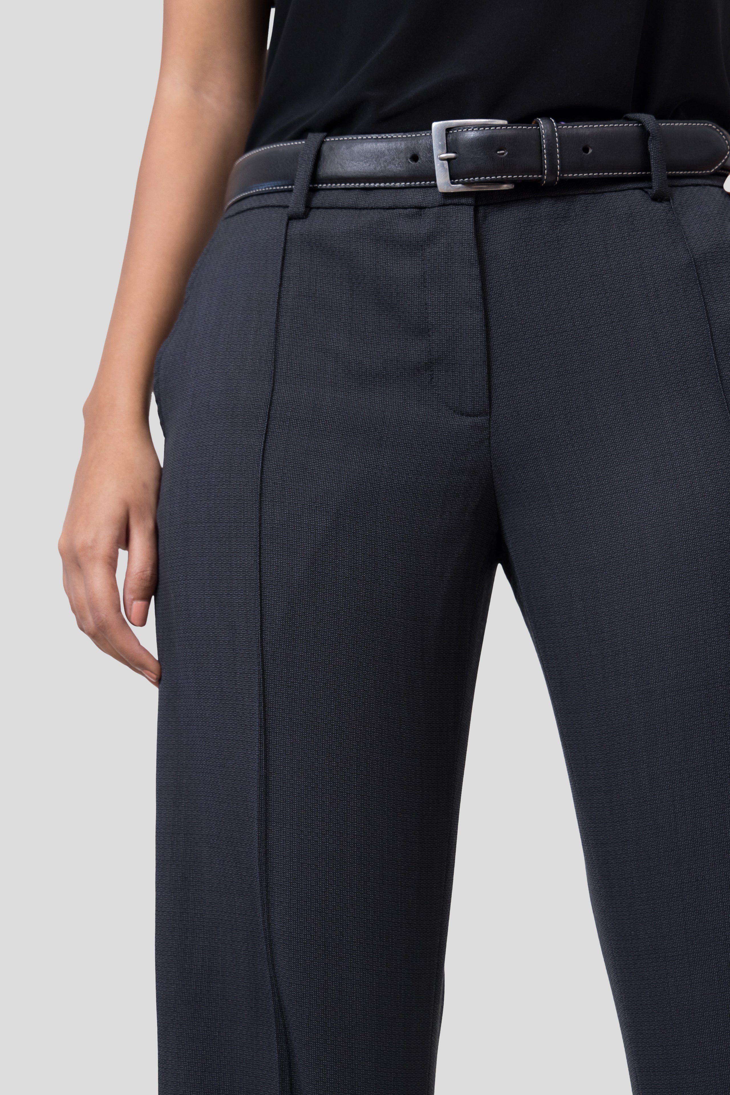 Low Waist Grey Micro Pattern Wool Trousers