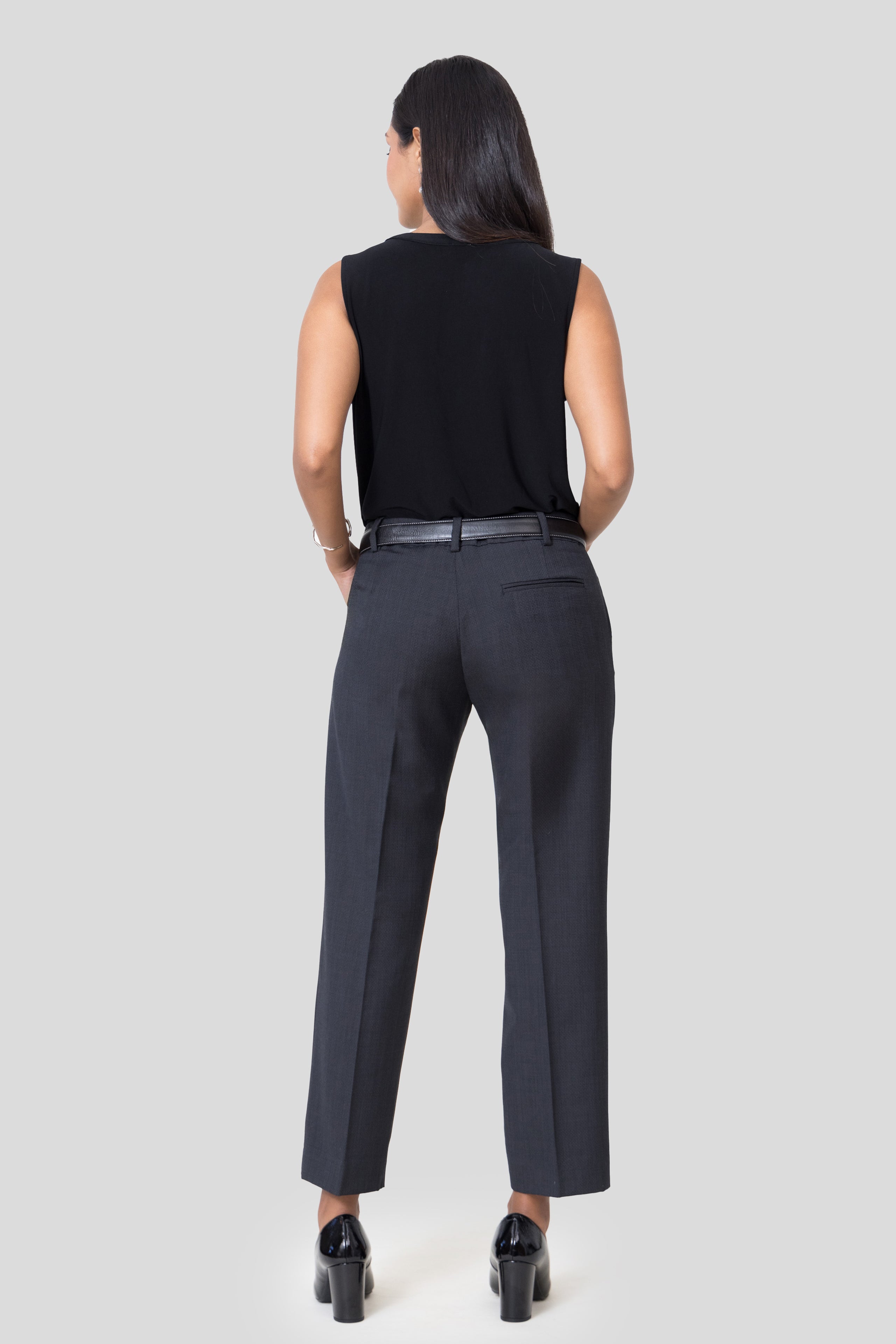 Low Waist Grey Micro Pattern Wool Trousers