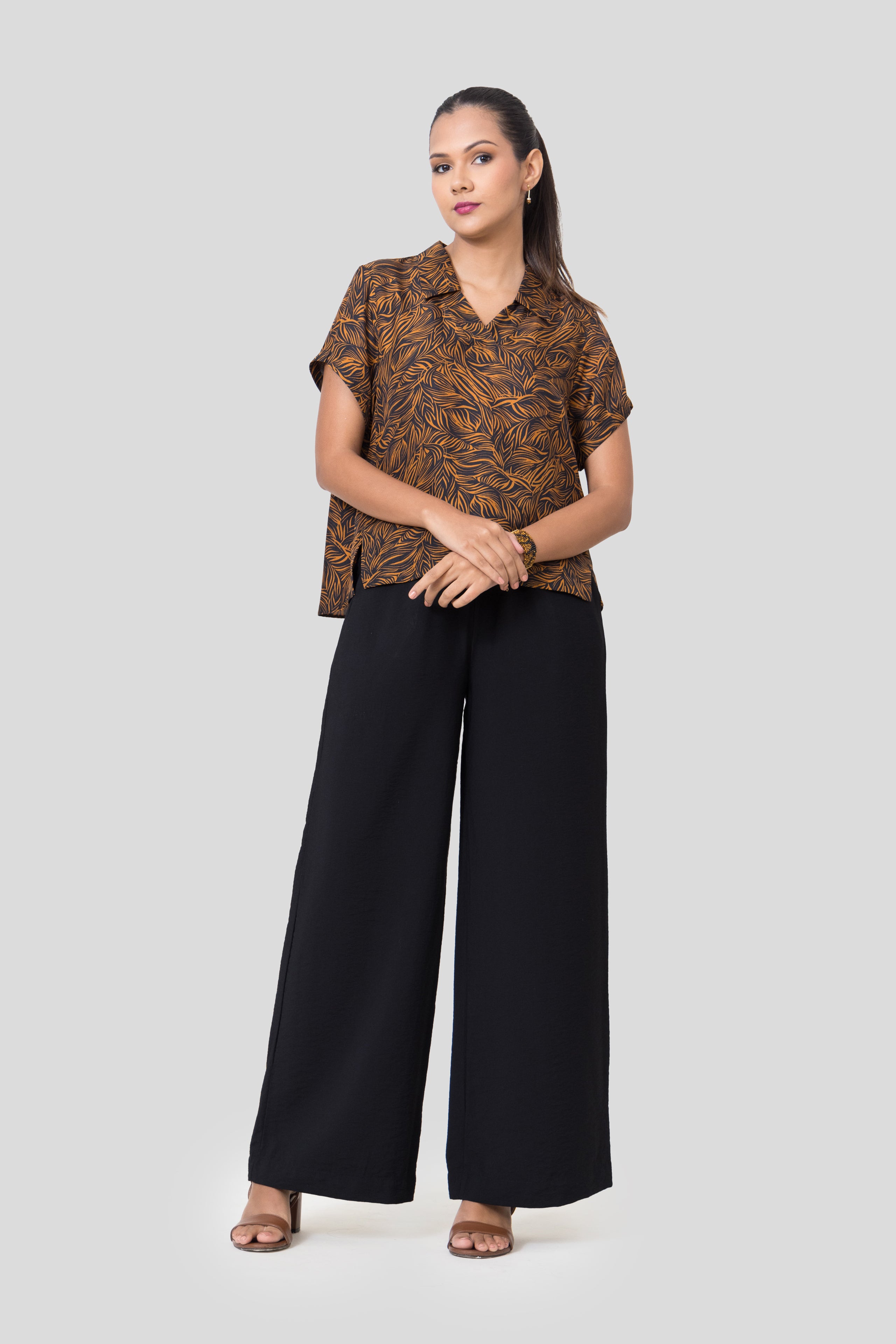 Black and Orange Silk Printed Blouse