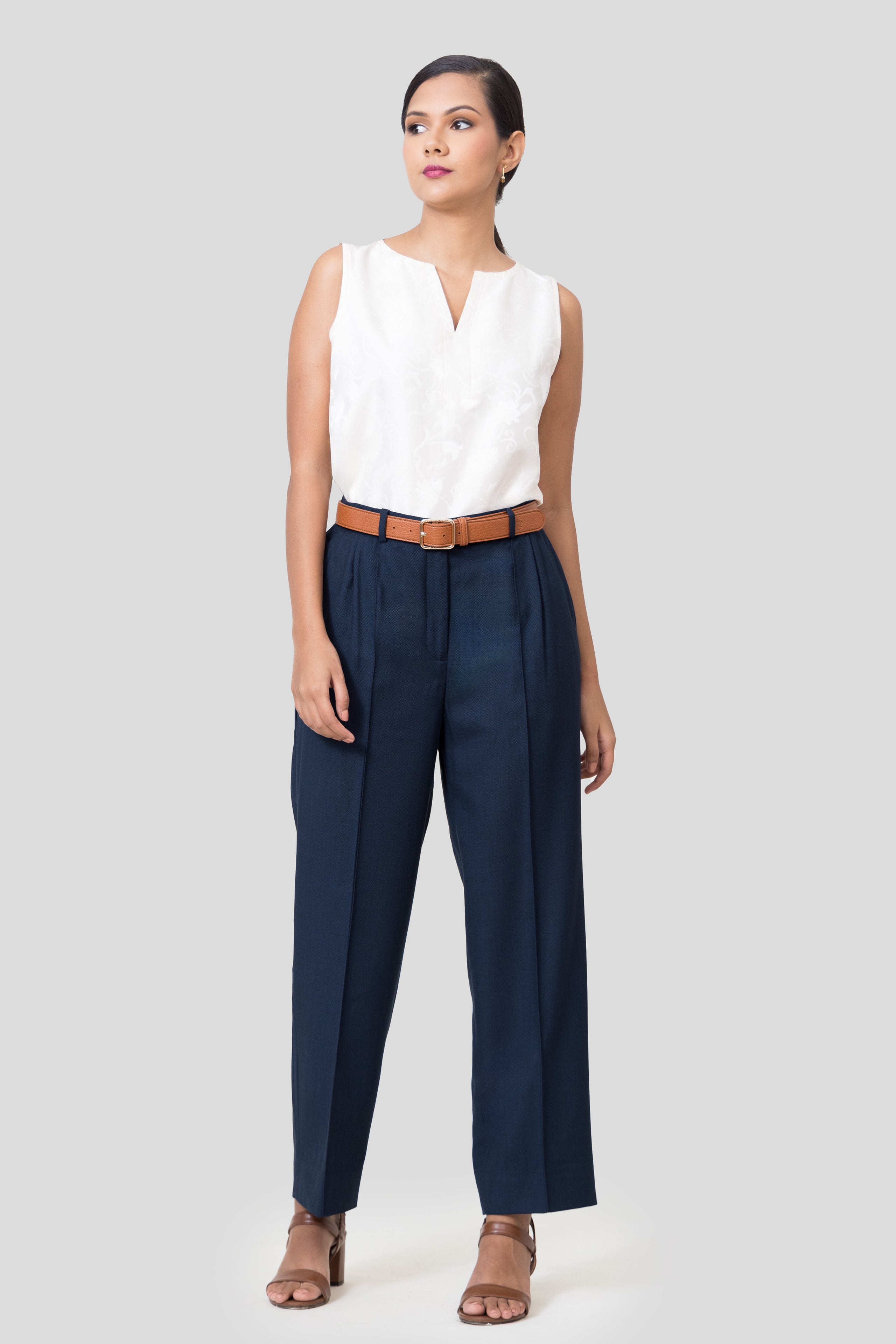 Blue Melange Wool Trousers