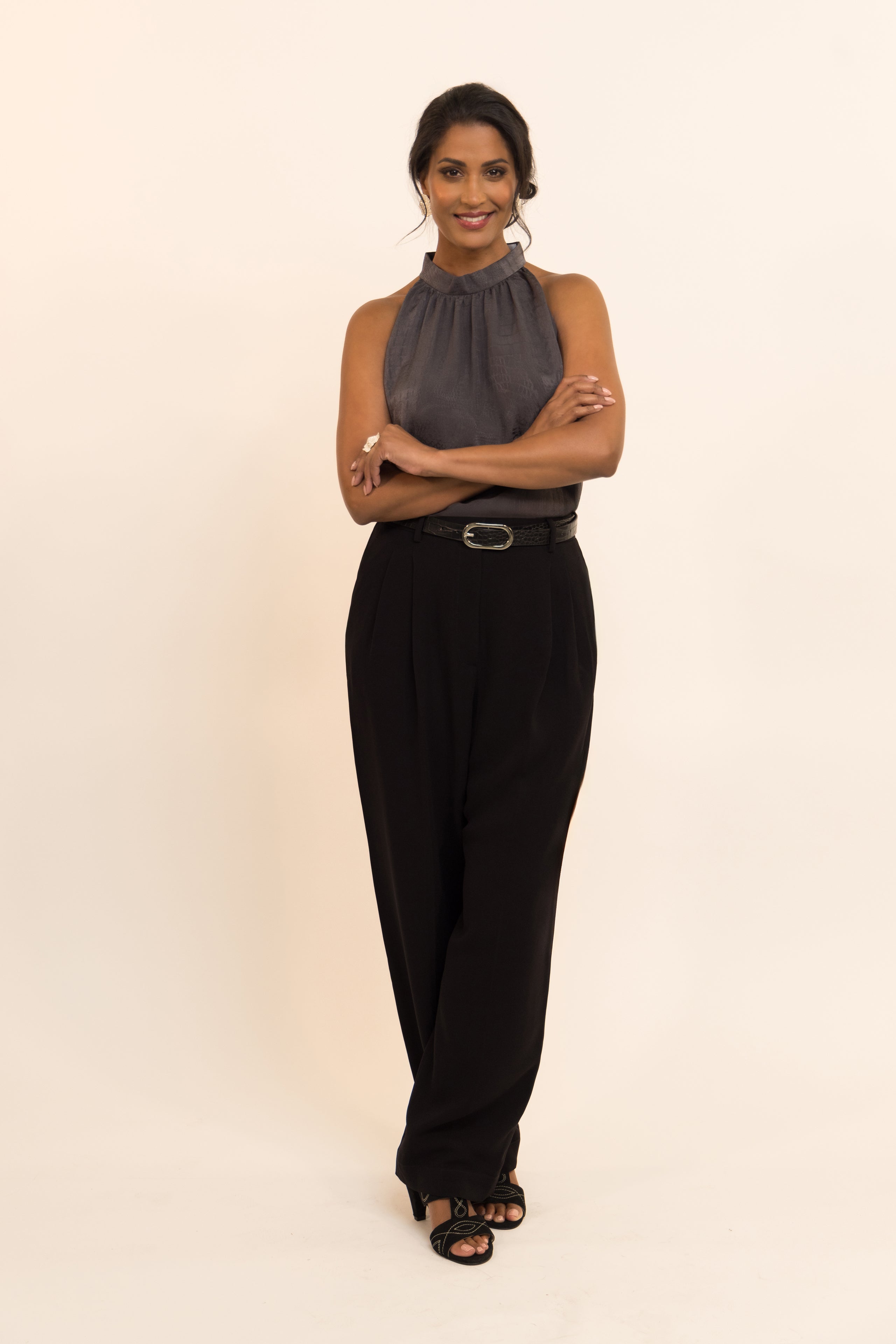 Grey Crocodile Print Silk Blouse