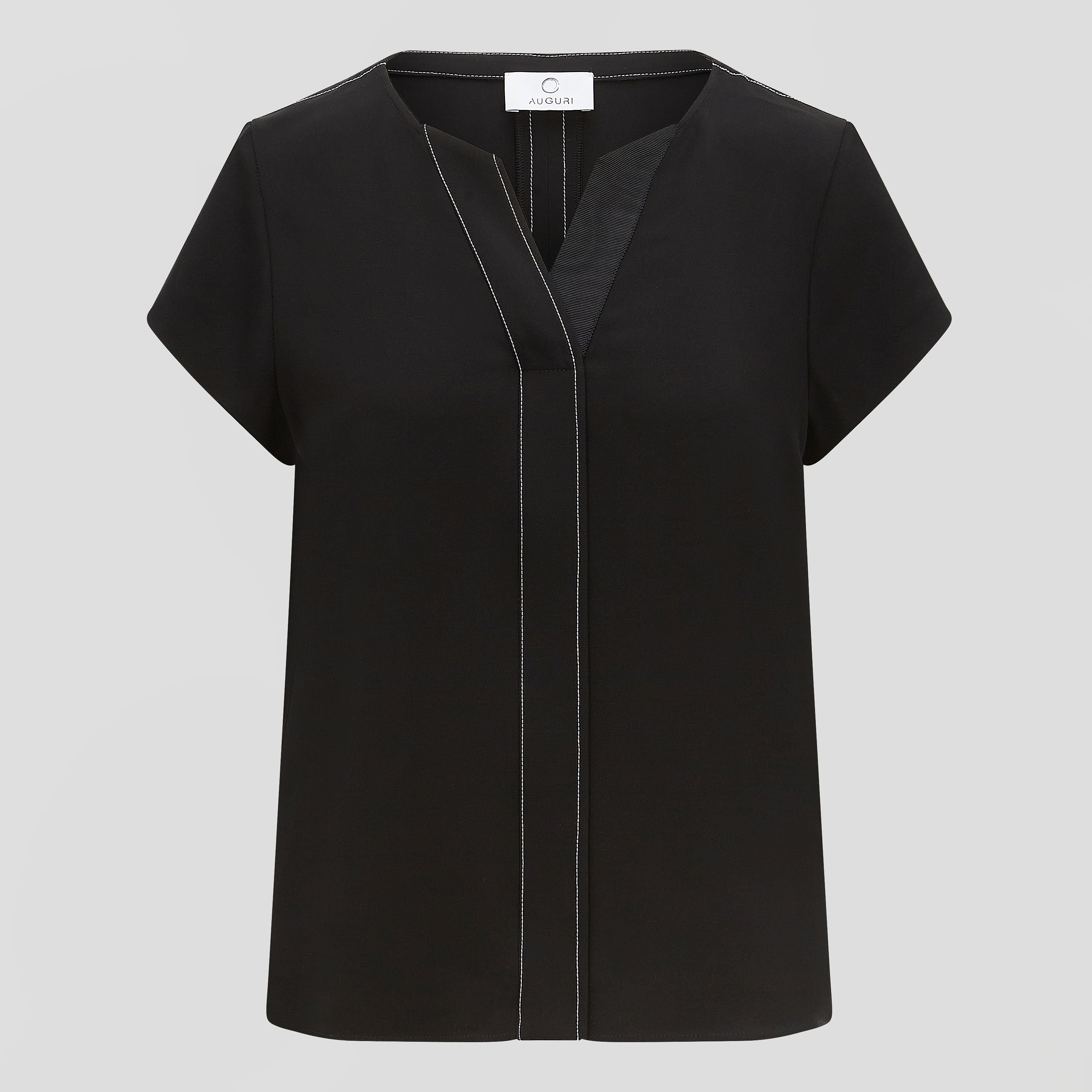 Contrast Stitch Black Silk Blouse