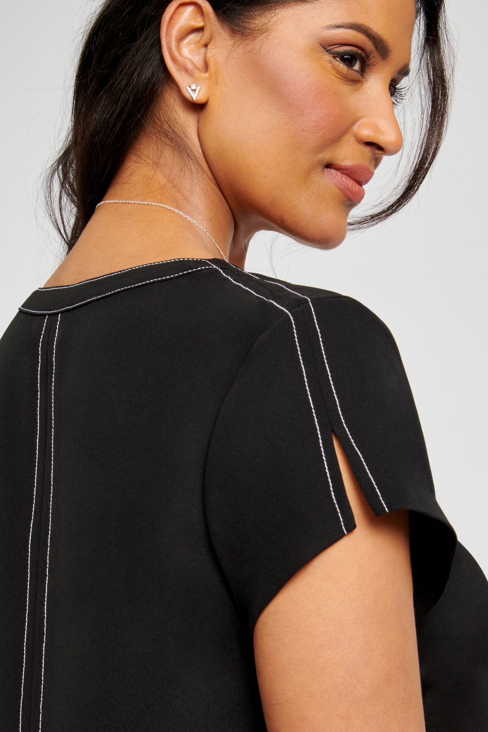 Contrast Stitch Black Silk Blouse