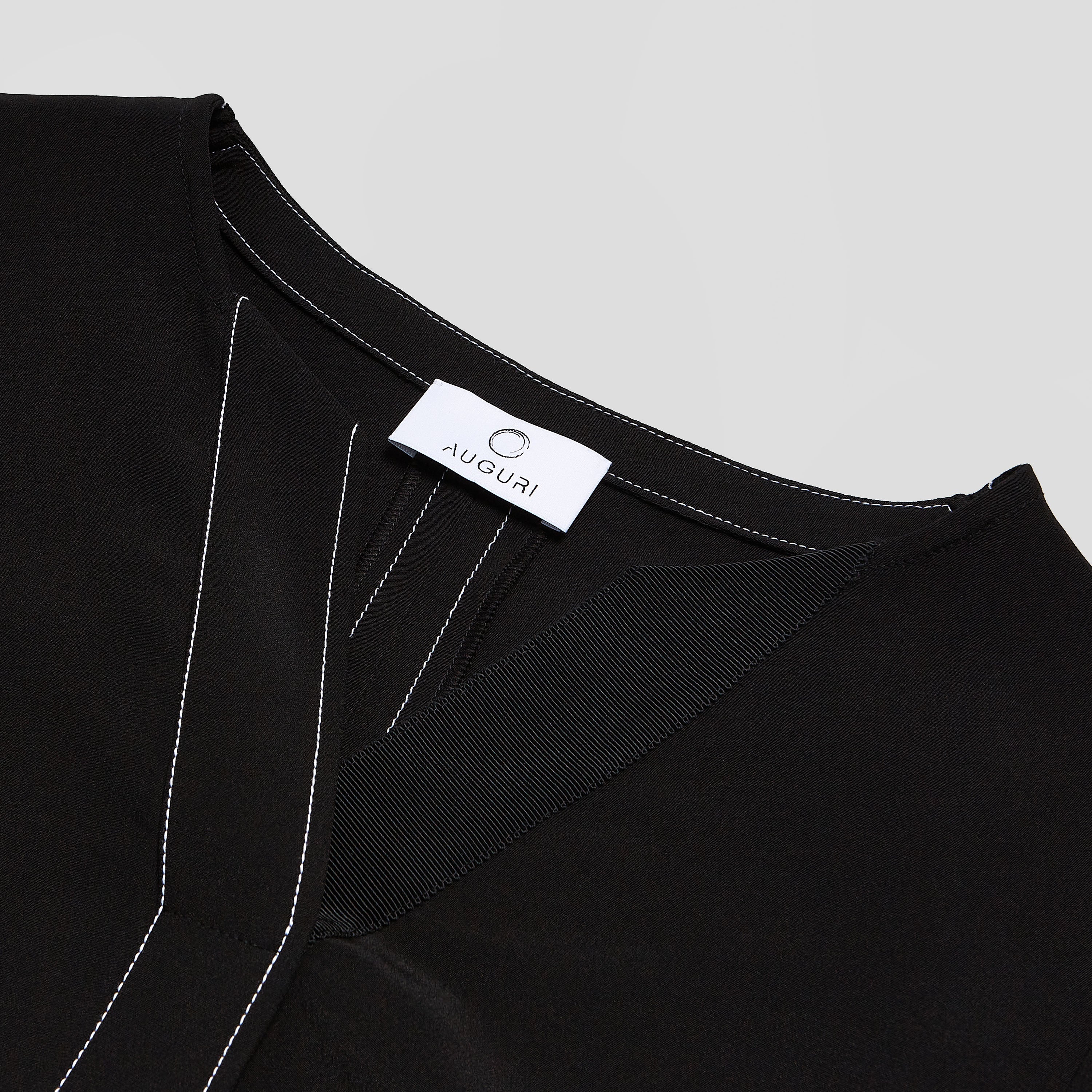 Contrast Stitch Black Silk Blouse