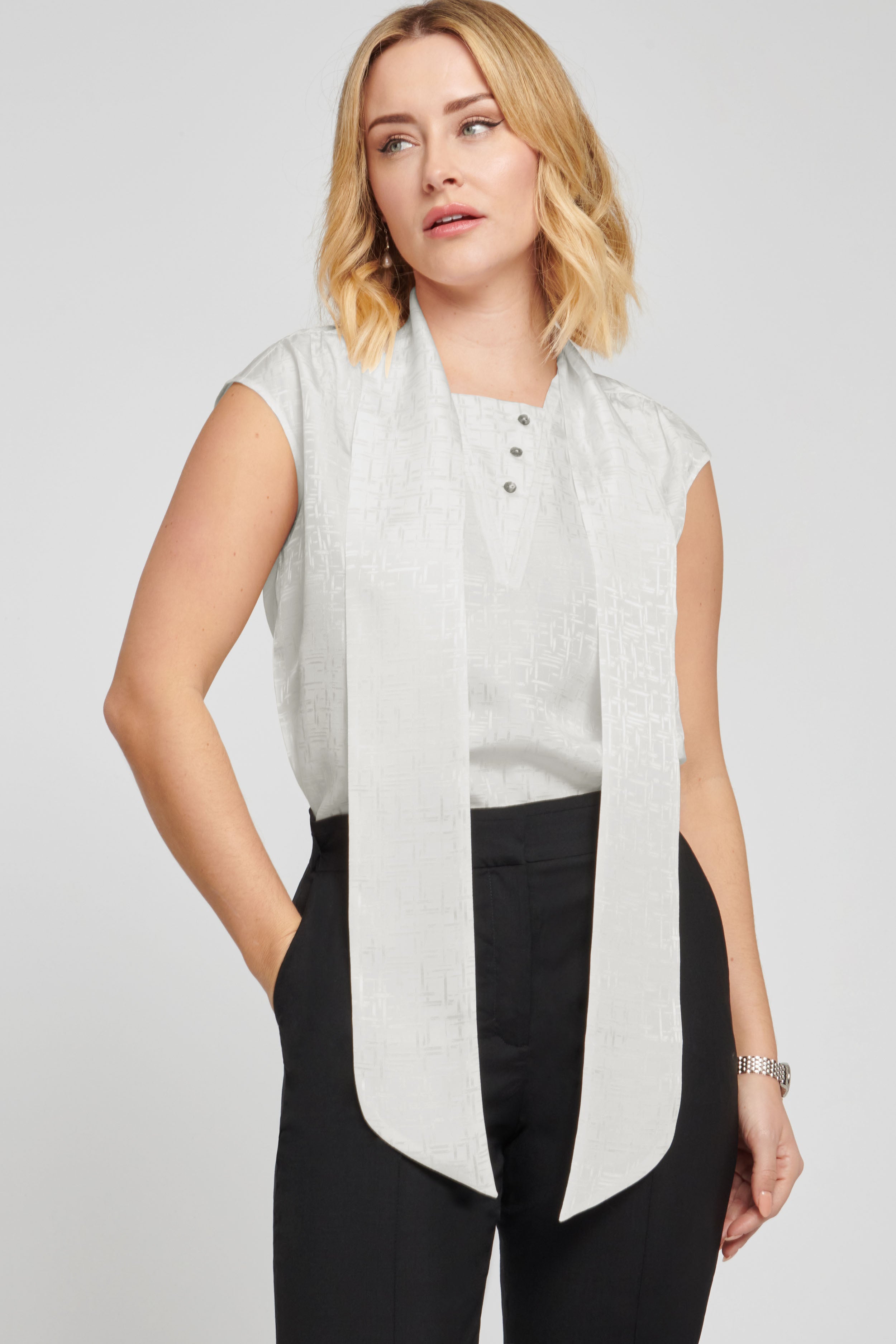 Ivory Silk Tie Blouse