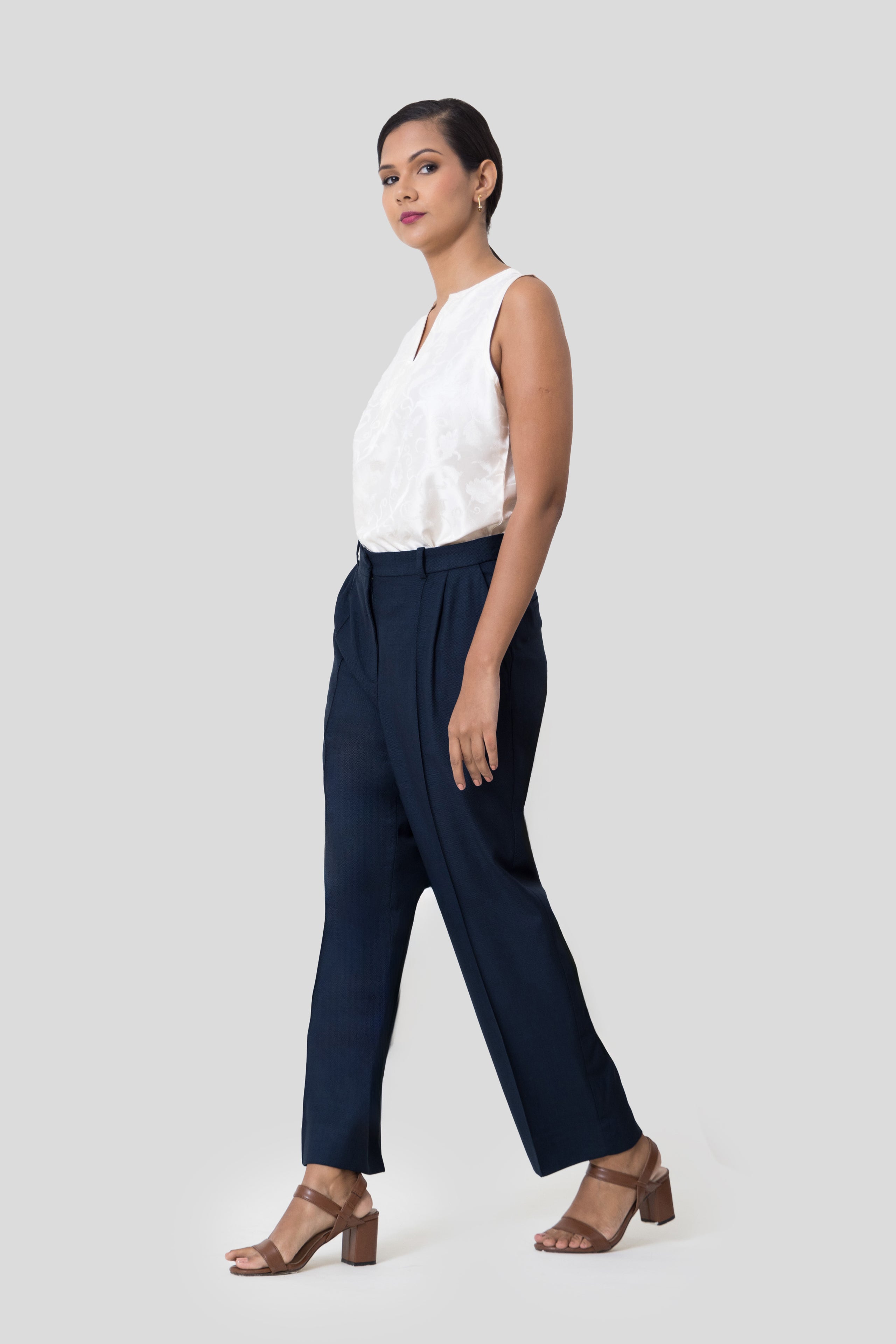 Blue Melange Wool Trousers