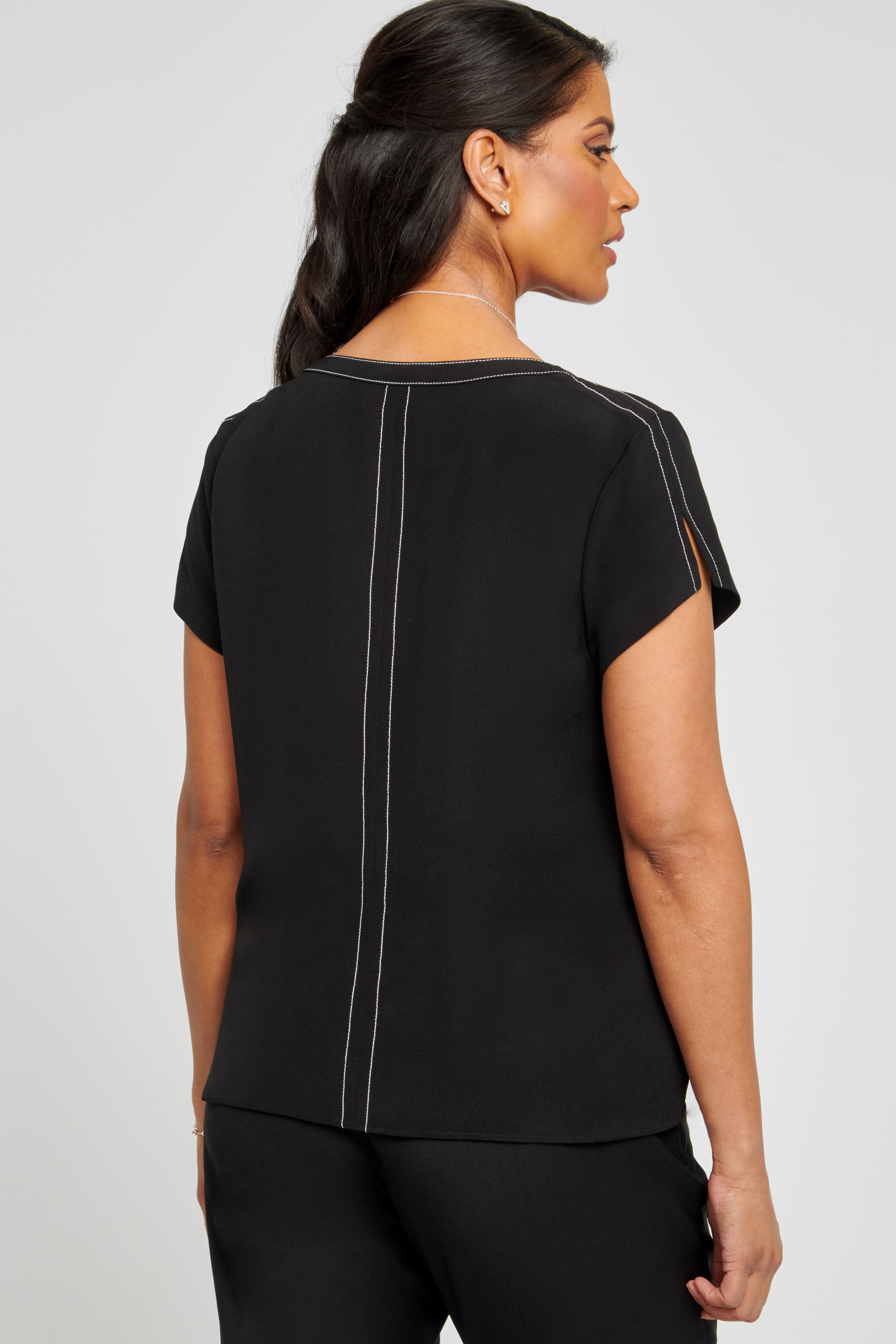 Contrast Stitch Black Silk Blouse
